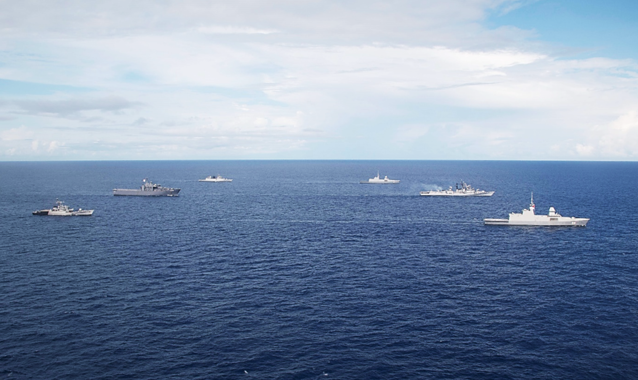 The Republic of Singapore Navy and Indian Navy sailing in formation during SIMBEX 2020. Photo courtesy: Mindef