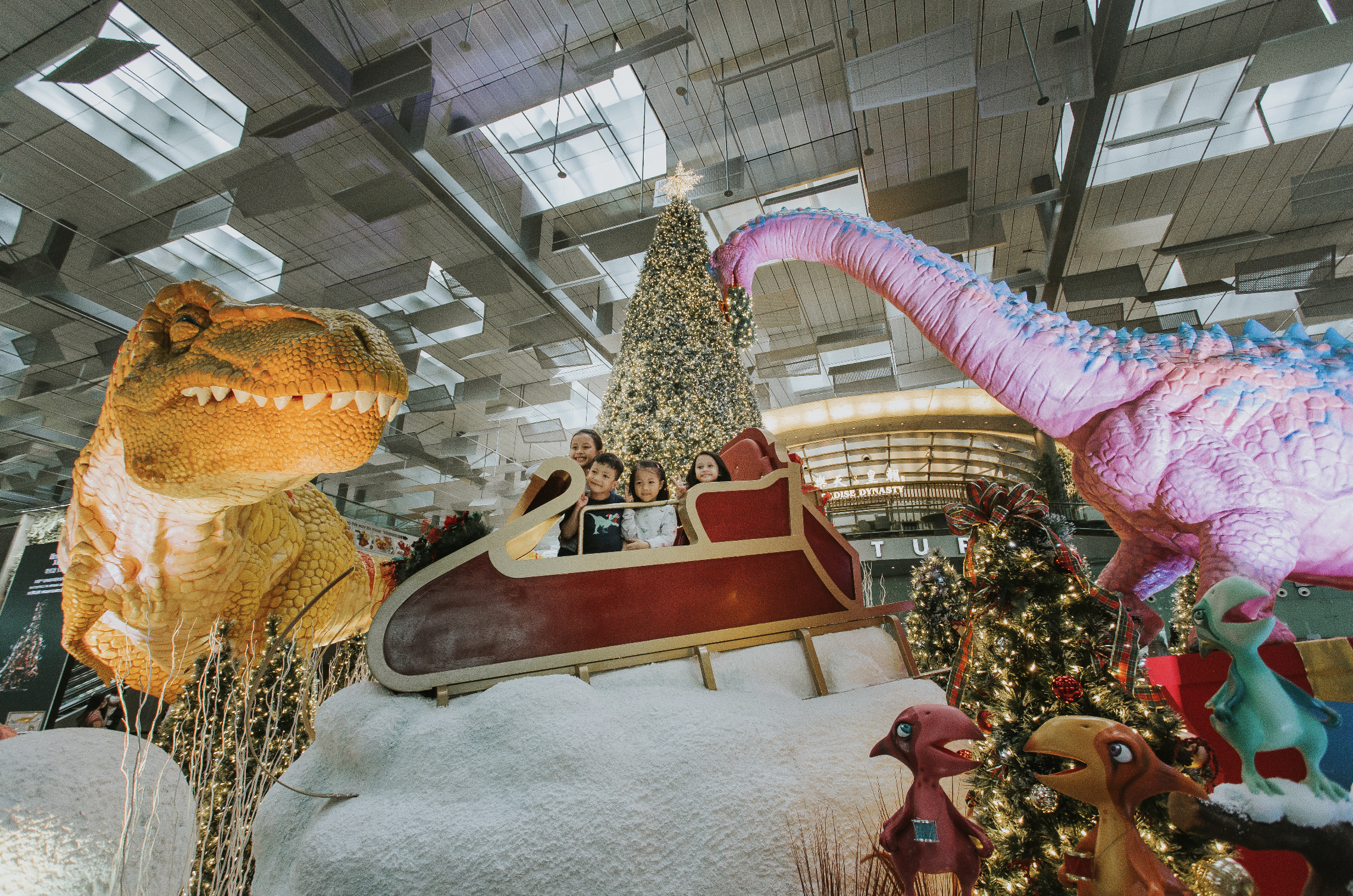 A highlight of this year's Changi Festive Village is the Dino Wanderland located at T3! Photo courtesy: Changi Airport