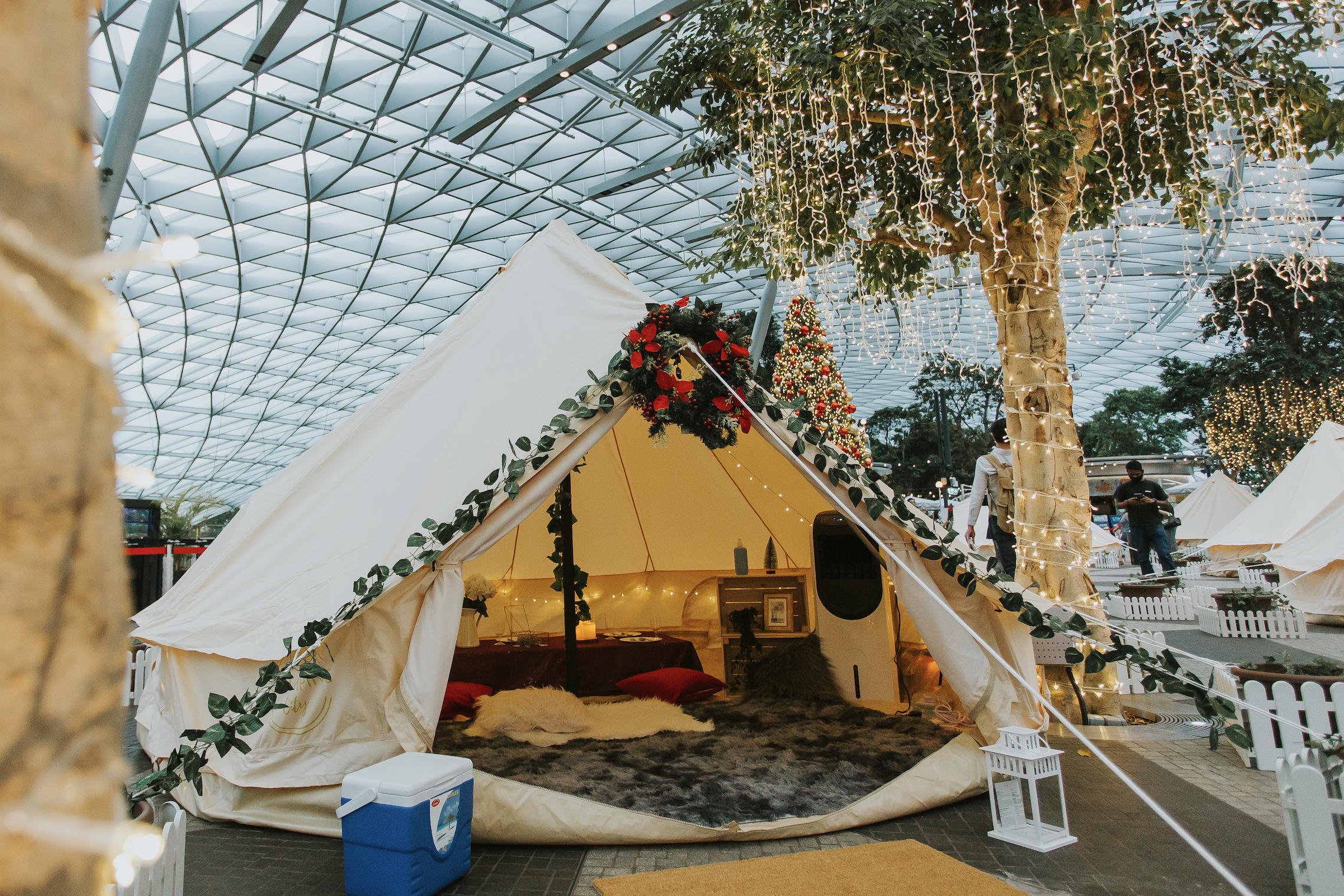 Glamp tents at Jewel Changi Airport Cloud9 Piazza set and ready to receive their first guests. Photo courtesy: Changi Airport