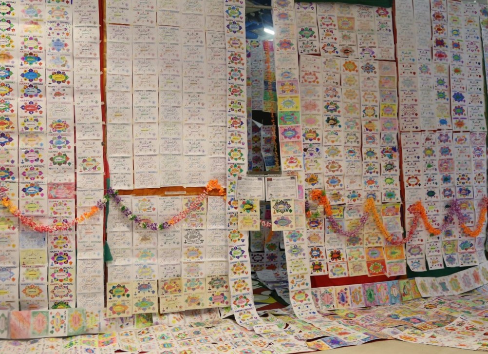 12000 ‘Thank you Singapore’ hand-painted Deepavali greeting cards that got into the Singaore Book of Records,  displayed. Photo: Connected to India