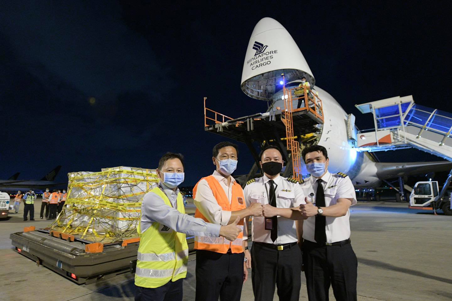Transport Minister Ong Ye Kung at the arrival of COVID-19 vaccine shipment on December 21. Photo courtesy: Facebook/Ong Ye Kung
