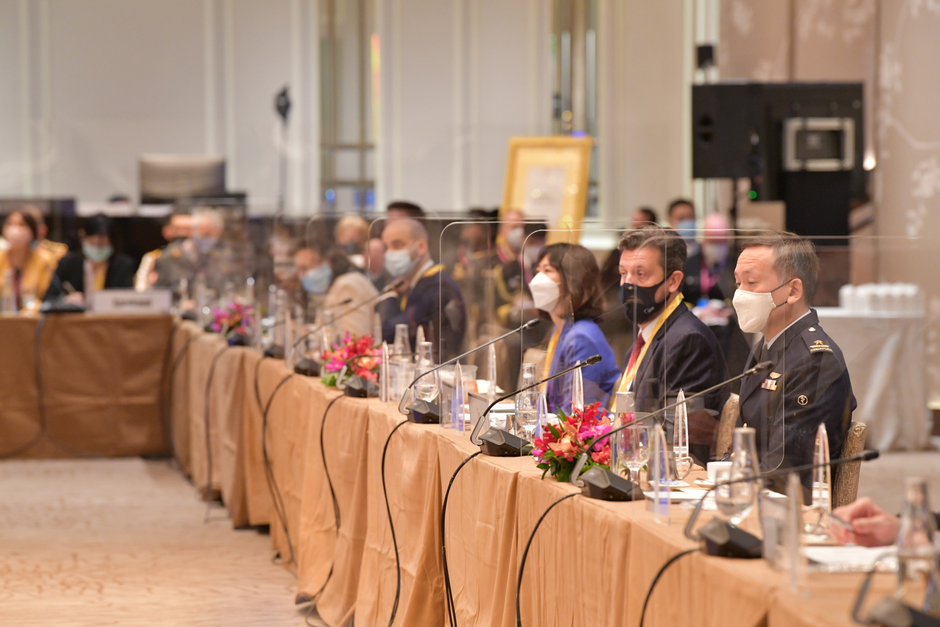 Plexi-glass dividers were deployed at the conference venue as well as at the meal areas to minimise the risk of COVID-19 infection as part of the SLD Sherpa Meeting Safe Management Measures. Photo Courtesy: MINDEF