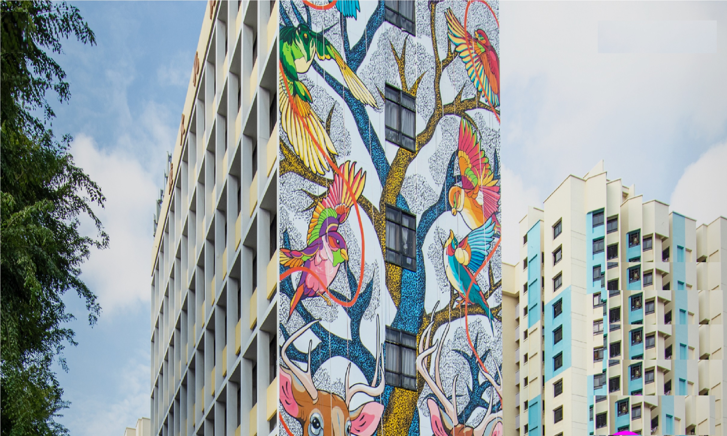 'Dancing in Unison' is a result of many months of virtual collaboration between Gond artist Padmashri Bhajju Shyam of India and contemporary urban artist Sam Lo of Singapore. Photo Courtesy: AWLI