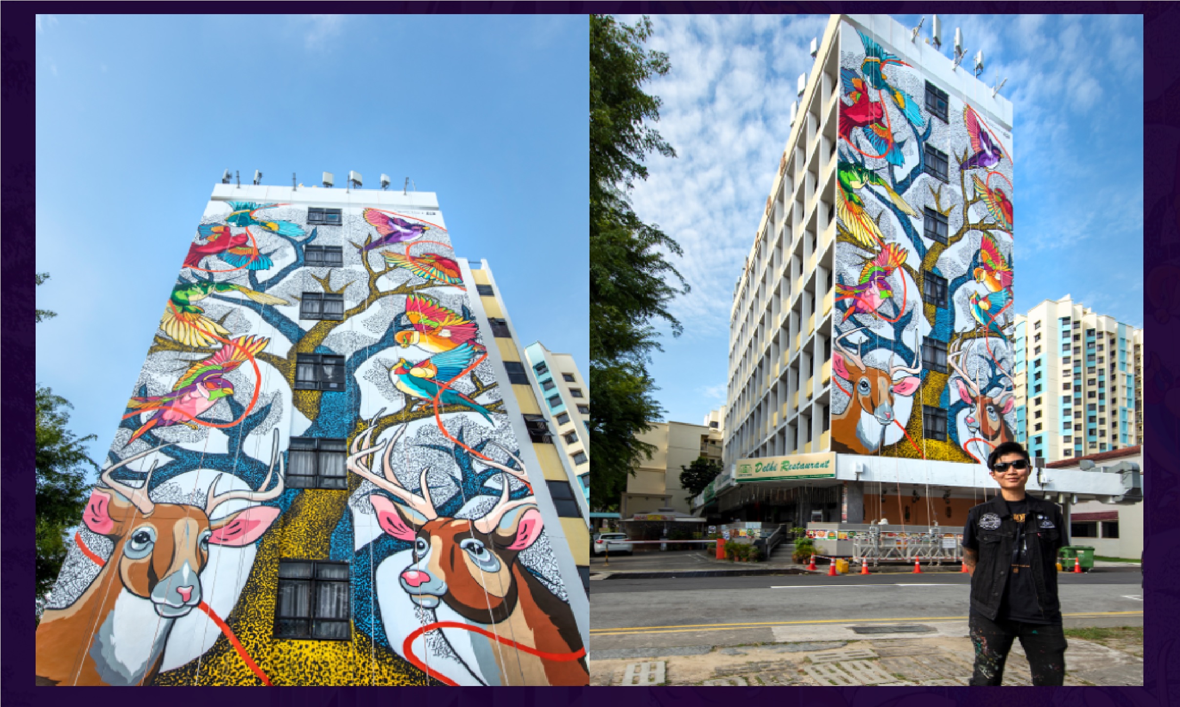 One of the tallest murals in Singapore, 'Dancing in Unison' stands at seven storeys tall on the façade of Broadway Hotel in Little India. Photo Courtesy: AWLI