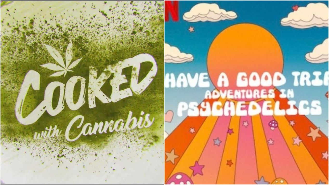 Netflix removed Cooked with Cannabis and Have A Good Trip: Adventures in Psychedelics from its Singapore service. Photos courtesy: Netflix & Twitter/goodtripnetflix