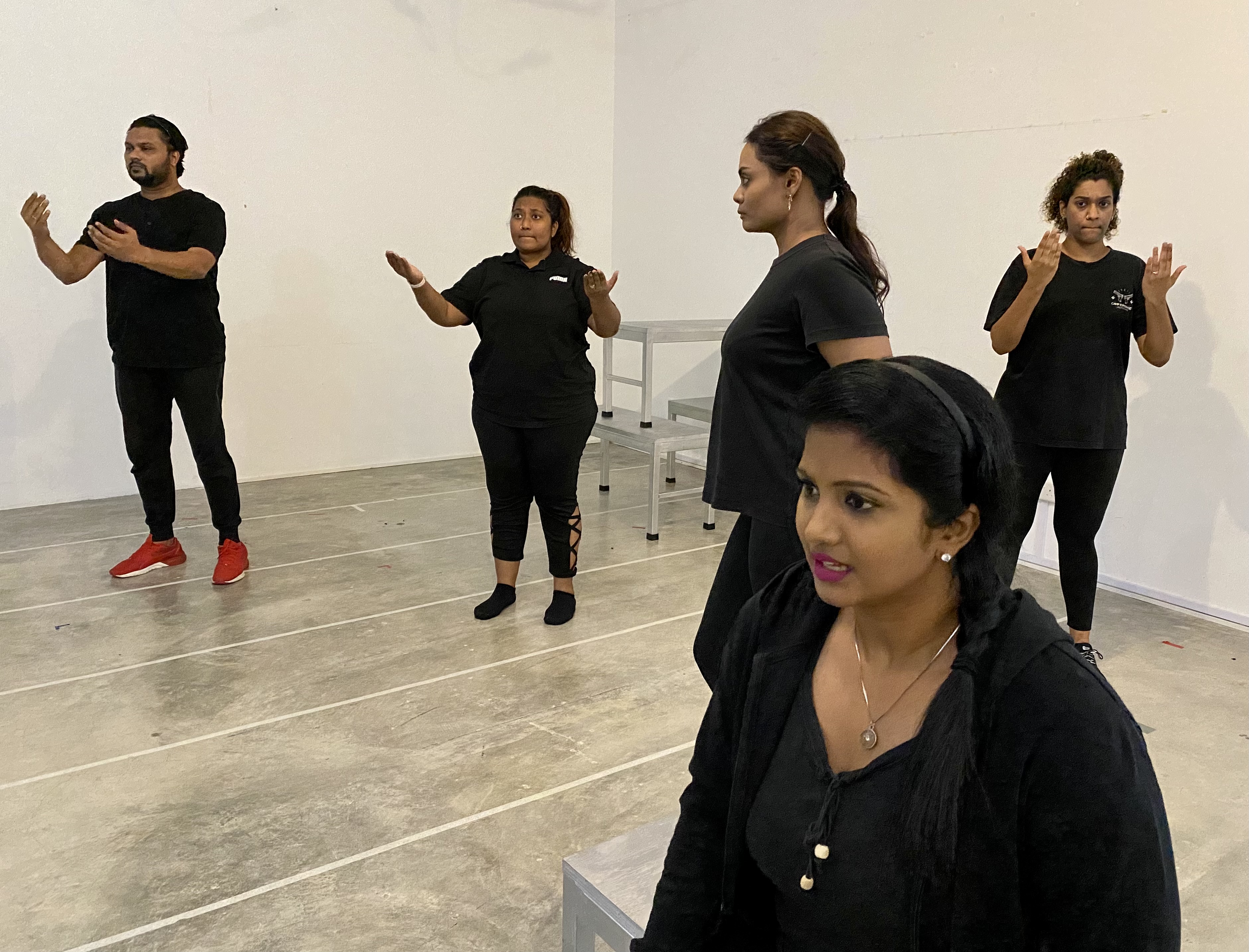Actors rehearsing for locked room mystery play Marma Medai – Theerppu (The Judgement). Photo courtesy: Esplanade