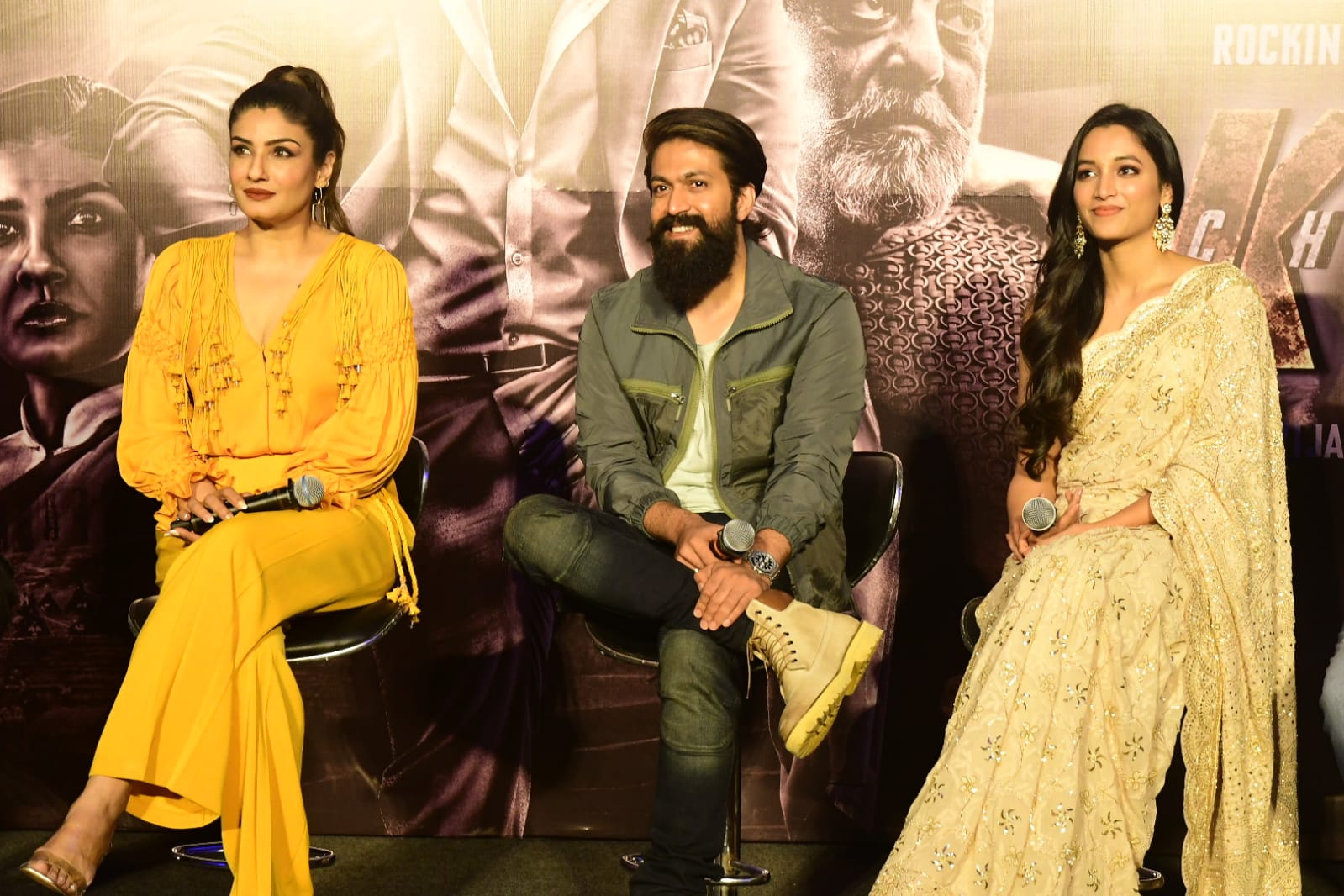 Yash, Sanjay Dutt, Raveena Tandon, and Srinidhi on KGF 2 promotional tour