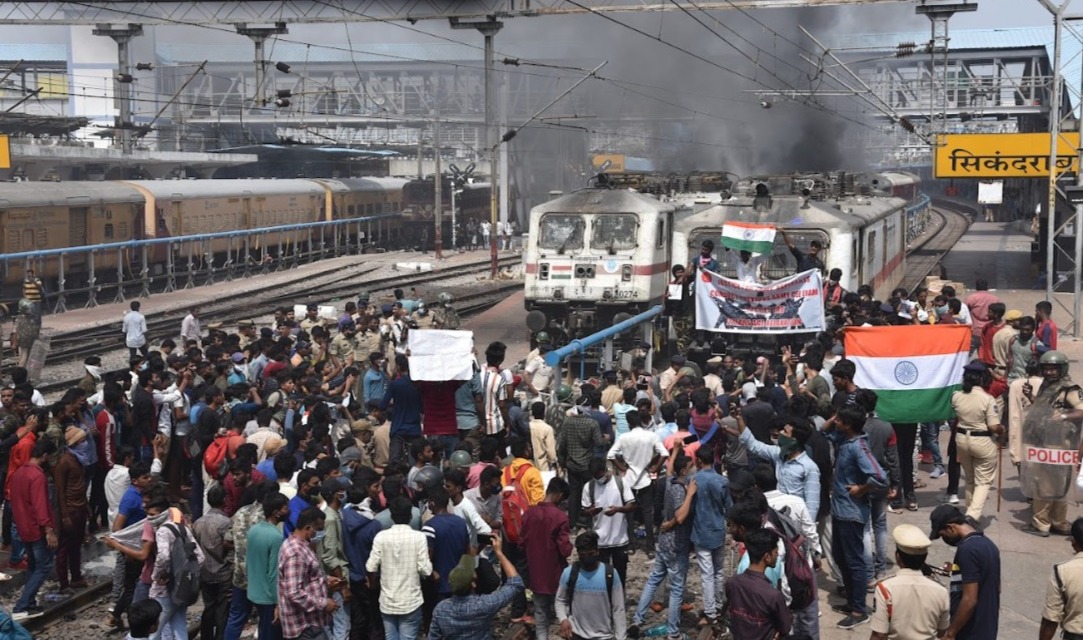 Uttar Pradesh, Bihar and Telangana have witnessed violent incidents with protesters torching train bogies, police vehicles and damaging government property.