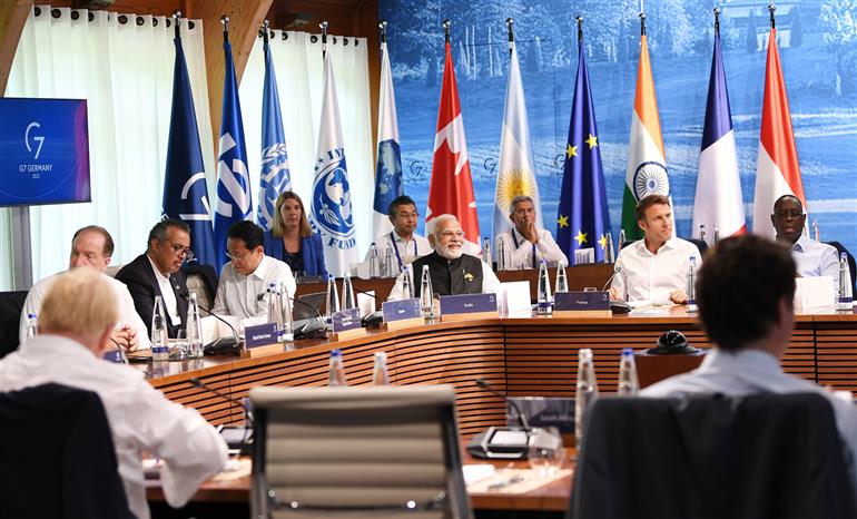 Indian PM Narendra Modi (centre) during the G7 Summit in Munich. Photo courtesy: Pallav Paliwal