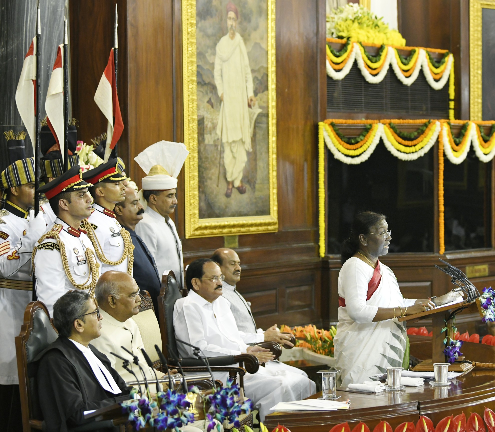 Murmu took the oath of office in the name of God in Hindi to “preserve, protect and defend the Constitution and the law”.