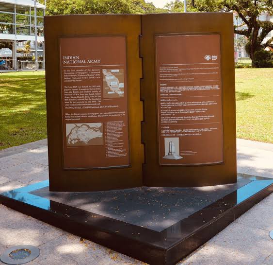The INA memorial at the southern edge of the Padang. Photo courtesy: Twitter/@DrSJaishankar