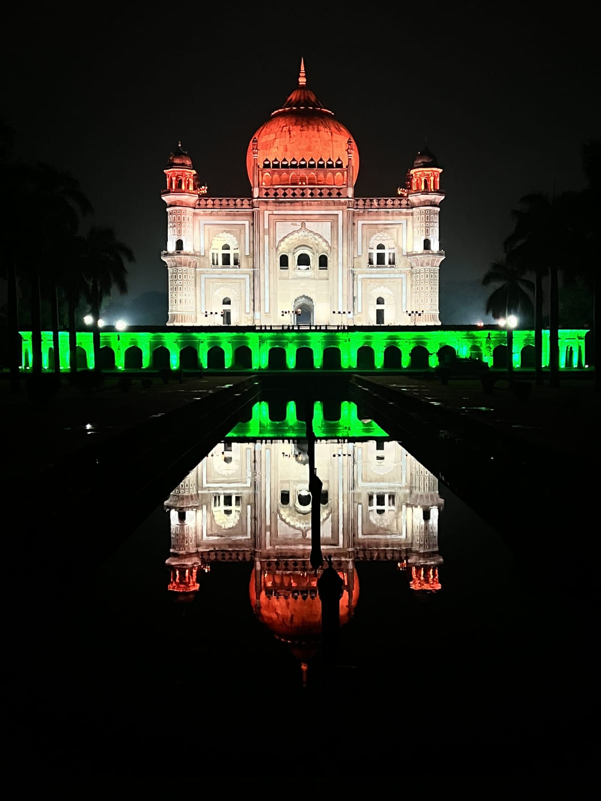Safdarjung Tomb illuminated in tricolor lights as part of 'Azadi ka Amrit Mahotsav' celebrations.