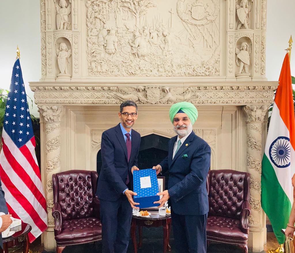 This is the first time that a top Indian American tech CEO has visited the embassy in Washington.