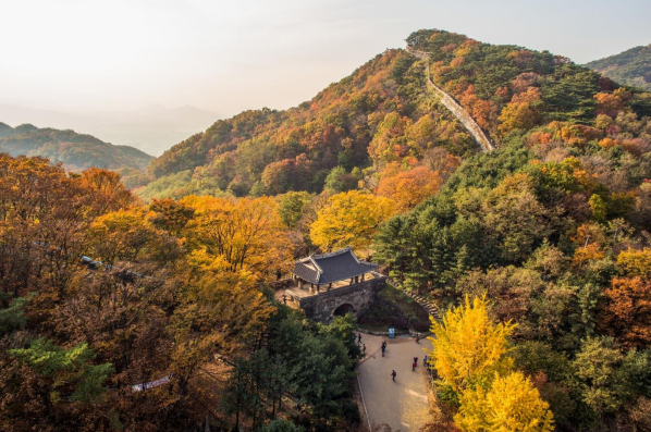 Korea in Autumn. In photo: Namhansanseong Fortress in Gyeonggi province.