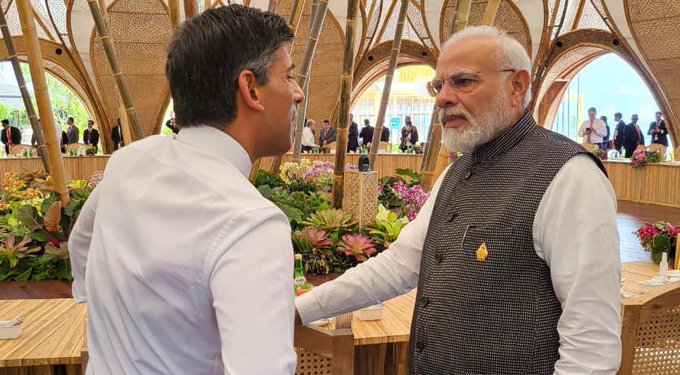 This is the first time Modi and Sunak have met face-to-face.