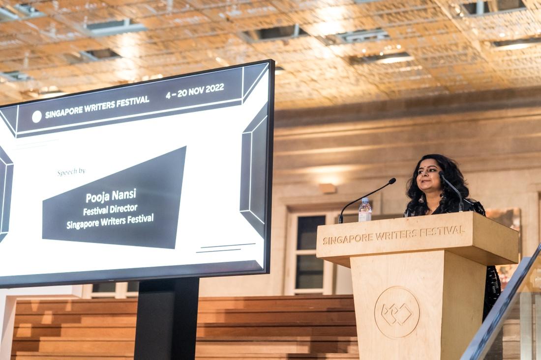 Pooja Nansi at the opening of Singapore Writers Festival 2022.