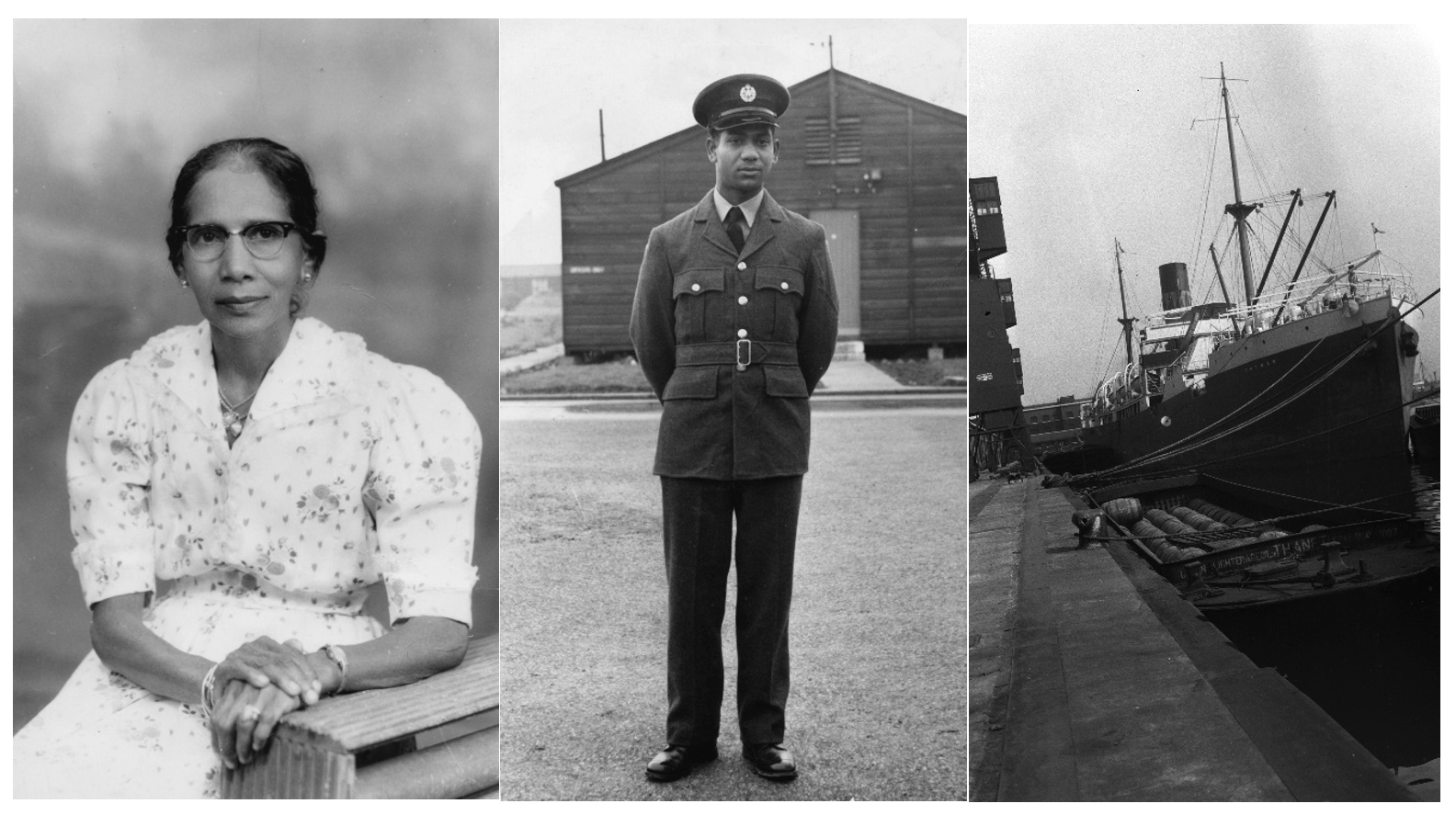 L-R Zainab (Jane) Gani and Mohamed Ismile (Danny) Gani who emigrated to London from Guyana © The Gani Family. Indian indenture ship the Chenab at West India Dock by A.G Linney.