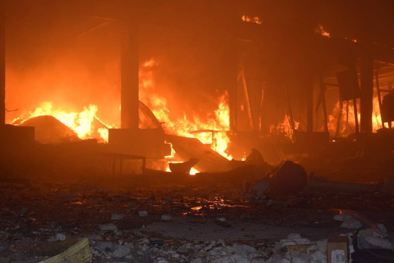 In the Black Sea port city of Odesa, the local military administration posted images of a large structure fully engulfed in flames