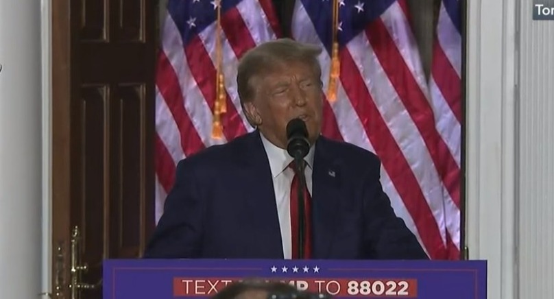 In his speech, Trump blamed President Joe Biden for his prosecution.