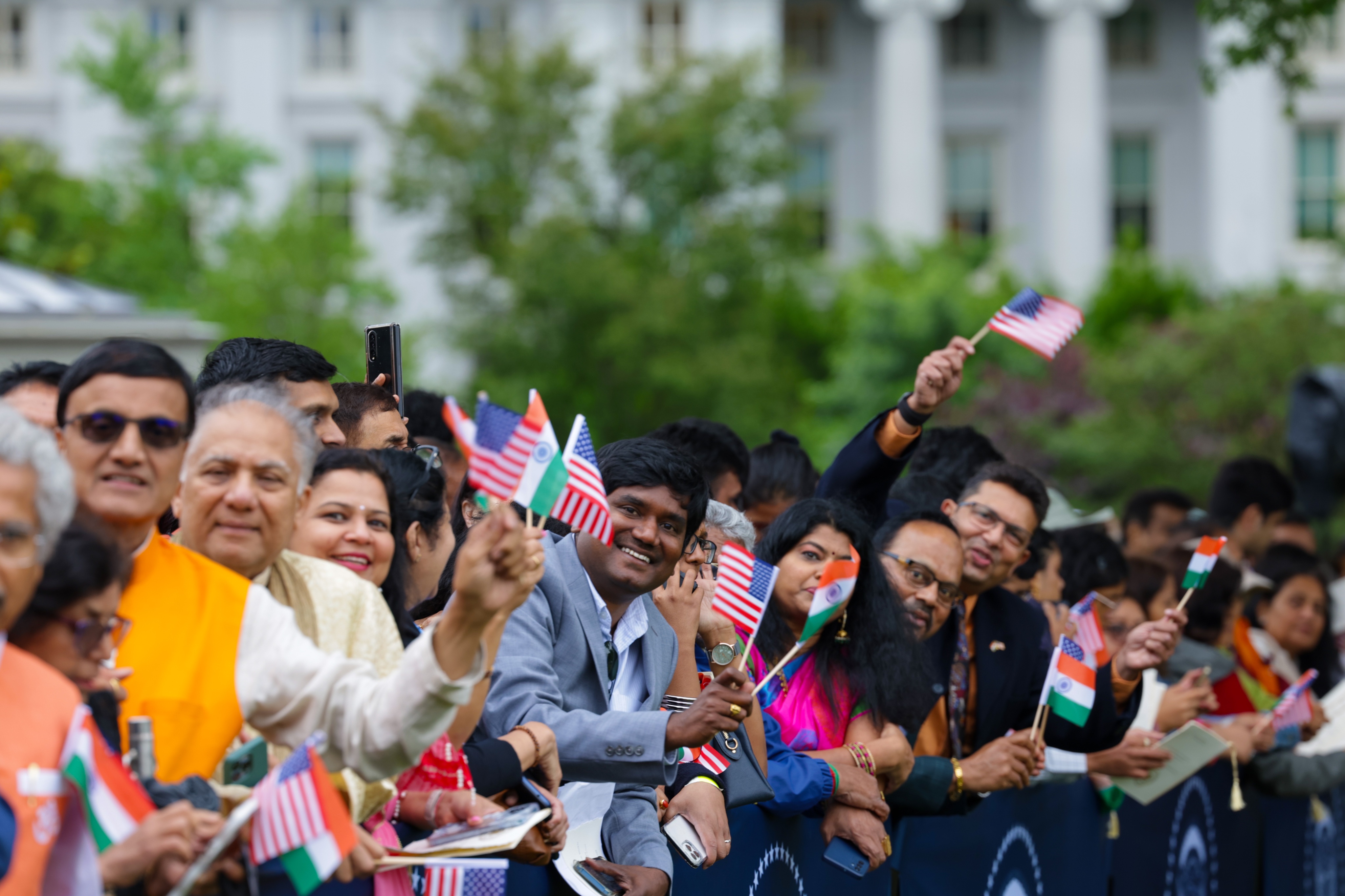 members of the diaspora, many of whom travelled overnight from different parts of the US, as they waved the flag of the two countries and raised slogans.