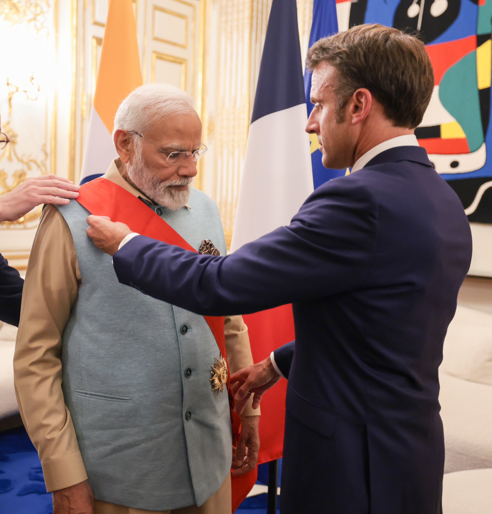 PM Modi was conferred with the highest honour of France, the Grand Cross of the Legion of Honour, by French President Emmanuel Macron.