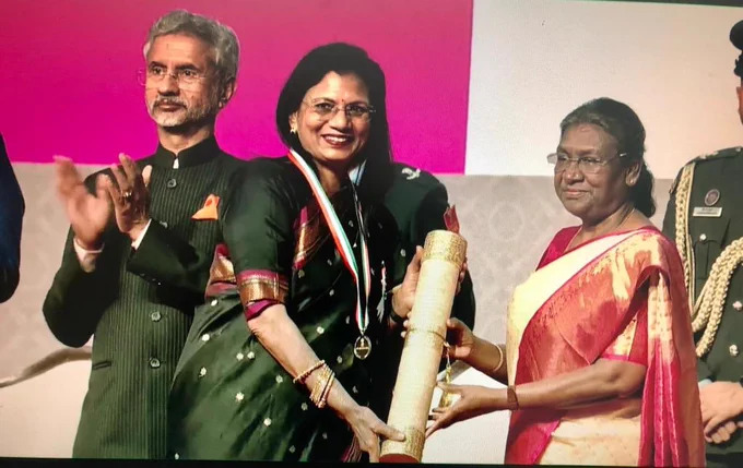 Sharma received India’s highest honor for Indians living abroad, called the Pravasi Bharatiya Samman Award during the Pravasi Bharatiya Diwas 2023 at Indore.
