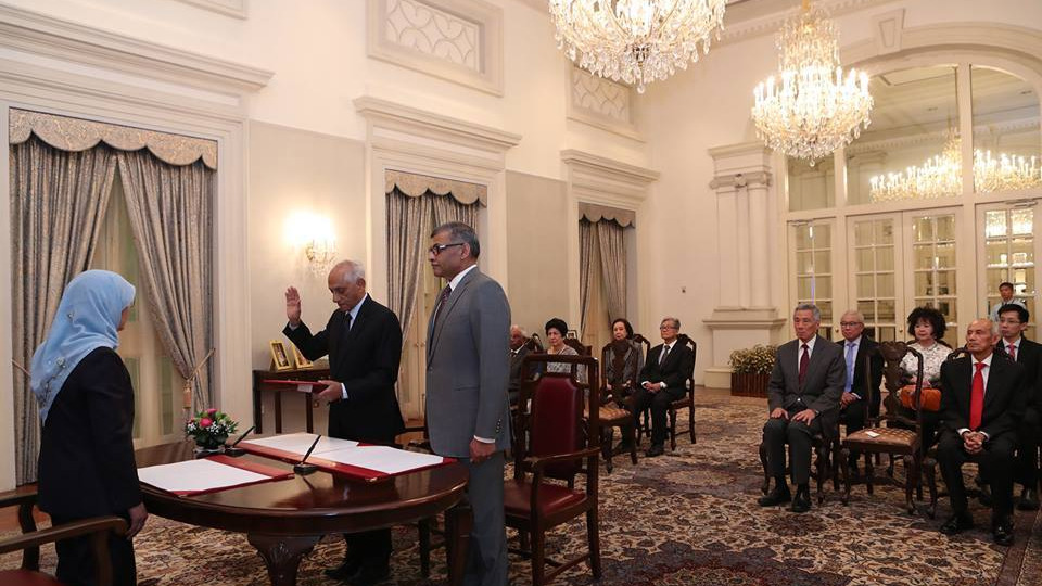 JY Pillay sworn in as chairman of Council of Presidential Advisers in Singapore