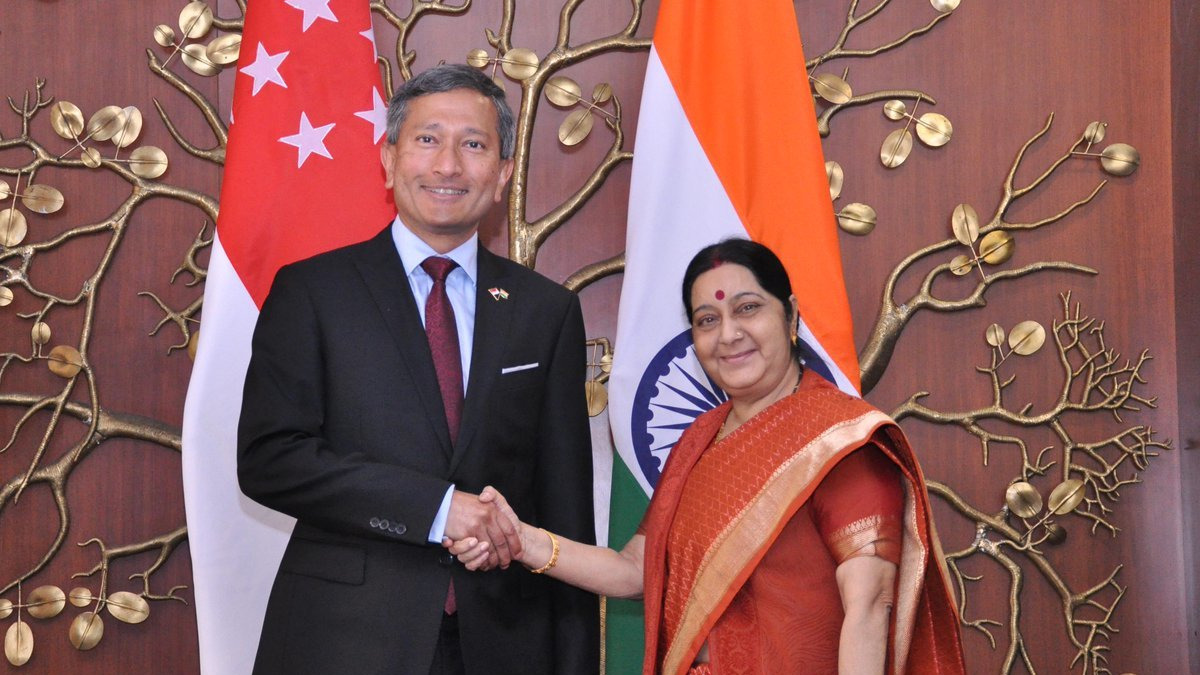 Singapore’s  Foreign Minister  arrives in New  Delhi, chairs JMC with Sushma Swaraj
