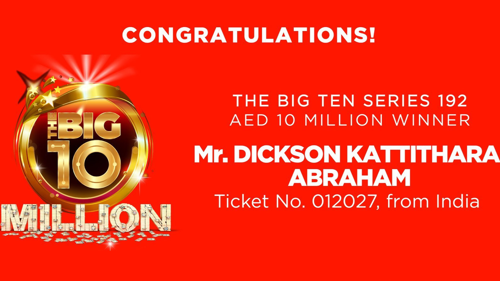 Indian hits jackpot in UAE, wins AED10 million in raffle draw