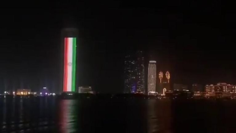Iconic Abu Dhabi Tower lit up in Tricolour