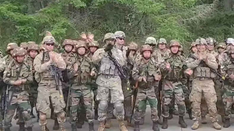 US and Indian soldiers sing popular Assam regiment marching song together