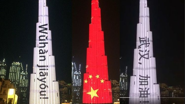 Iconic UAE landmarks lit up in China flag colours in show of support for fight against coronavirus outbreak