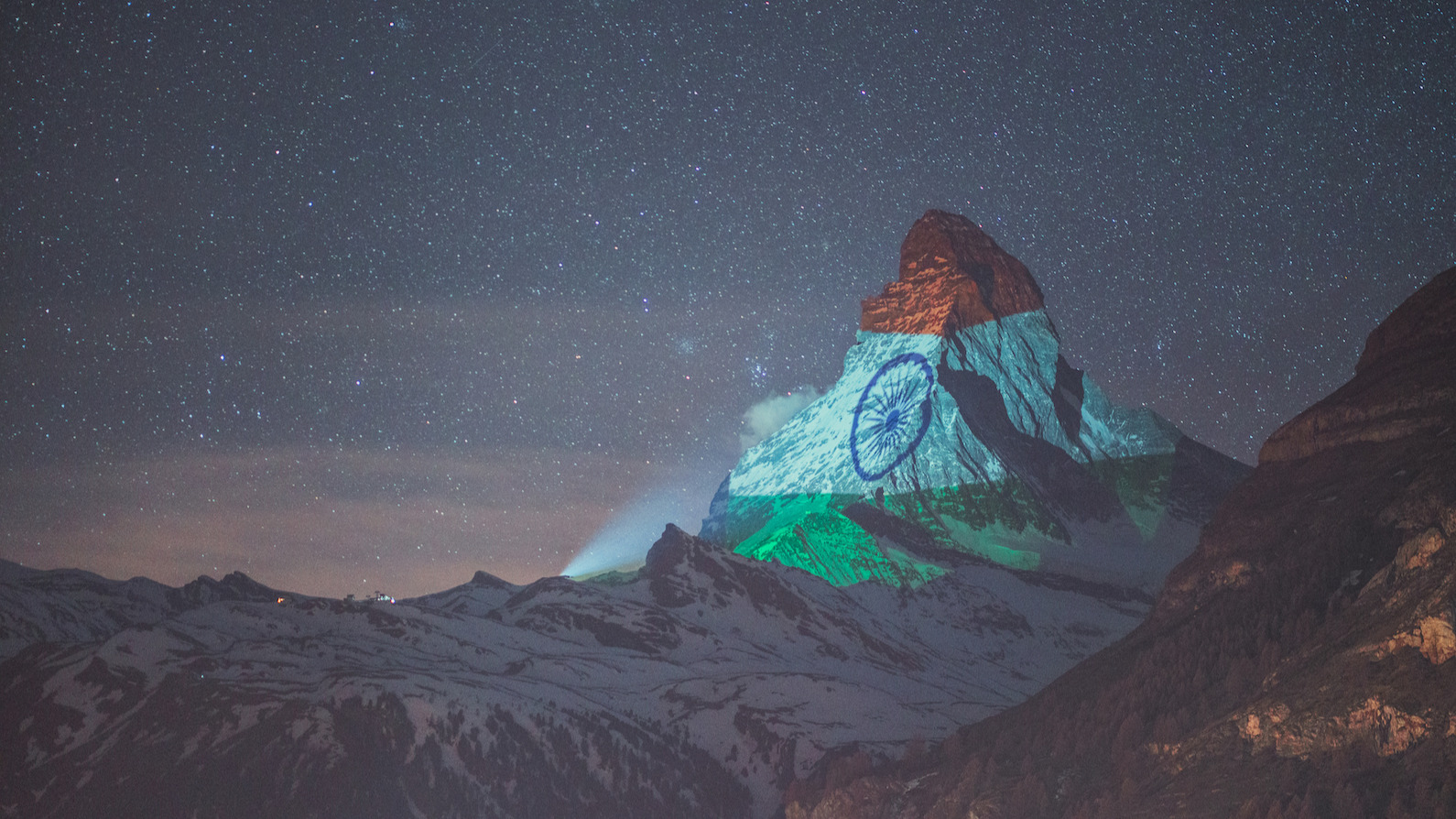 Indian flag projected onto Matterhorn in Zermatt to show solidarity against coronavirus