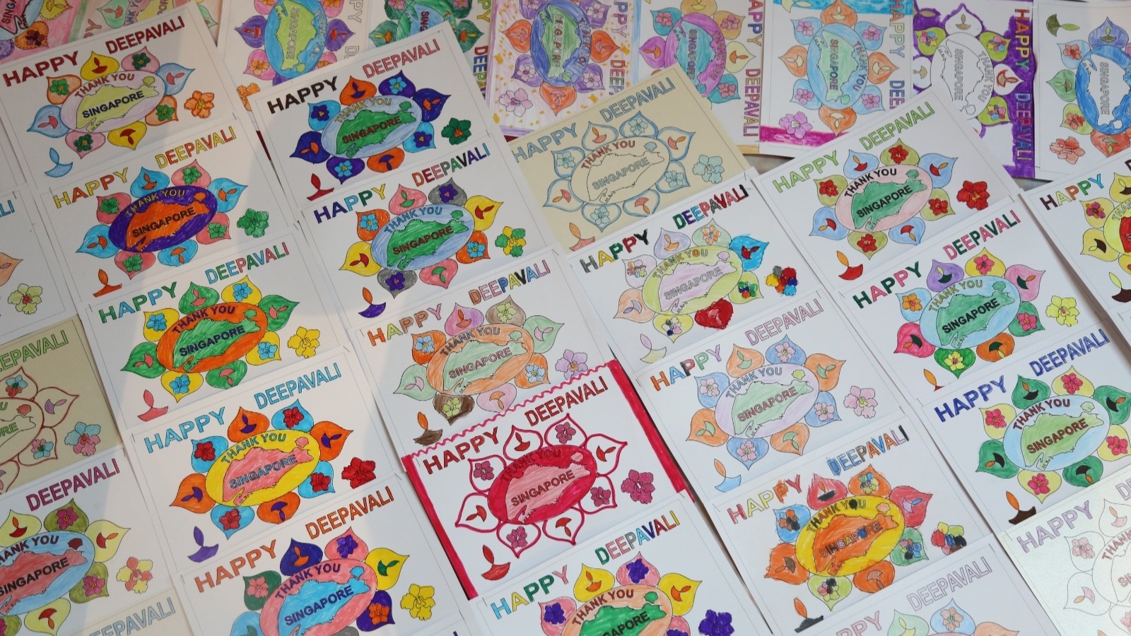 Largest Display of hand-coloured Happy Deepavali cards enters Singapore Book of Records