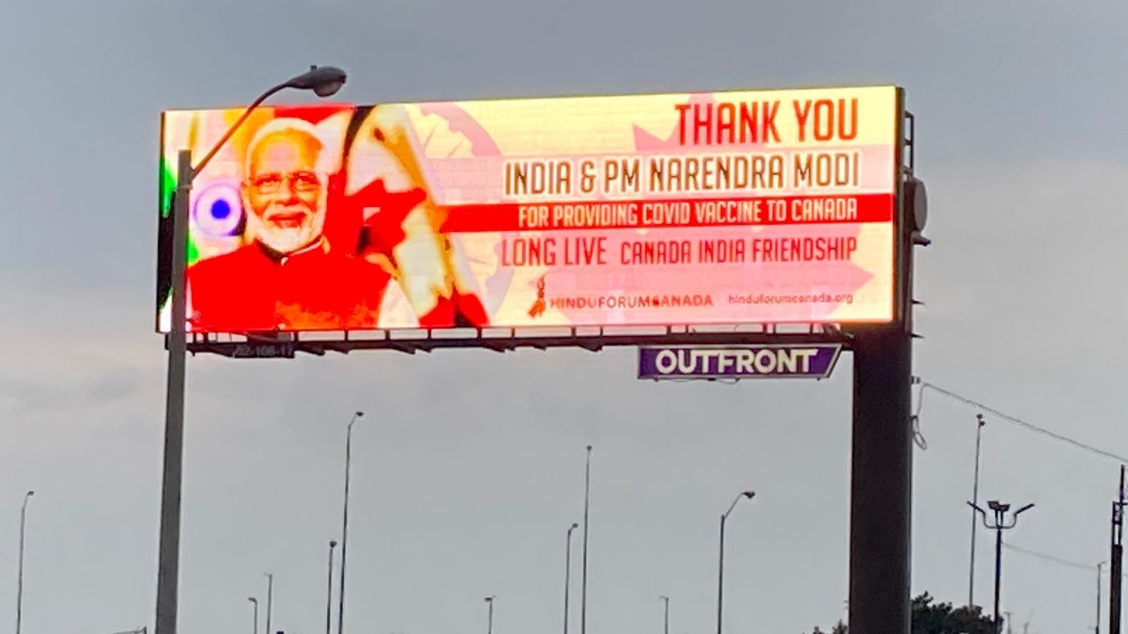 Indo-Canadian body sponsors billboards thanking India, PM Modi for COVID-19 vaccines