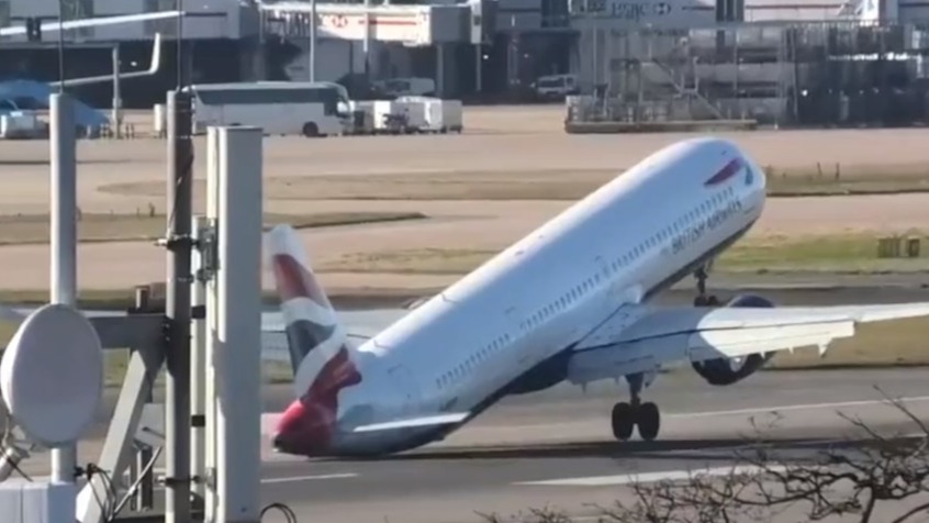 British Airways plane nearly overturned by wind while trying to land