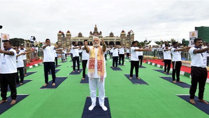 In Pics: PM Modi leads Yoga Day celebrations from Mysuru