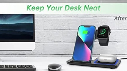 Offer Price S$ 62.09: 3 in 1 Wireless charger for iPhone, Apple watch & AirPods