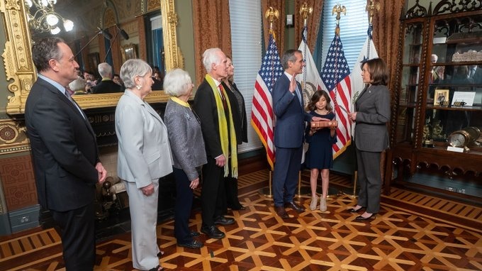 Kamala Harris swears in new Ambassador to India