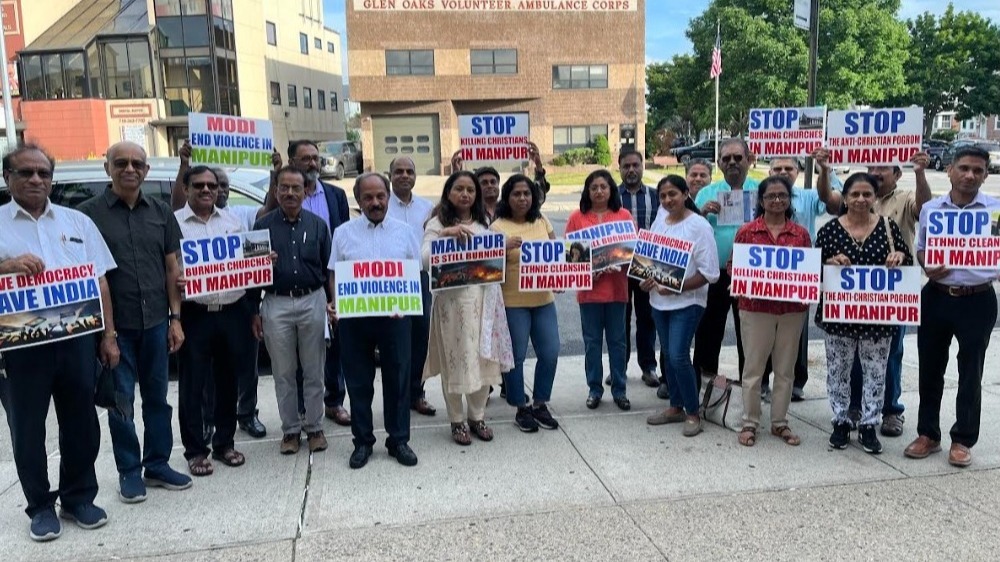 Indian community members protest against Manipur violence in New York