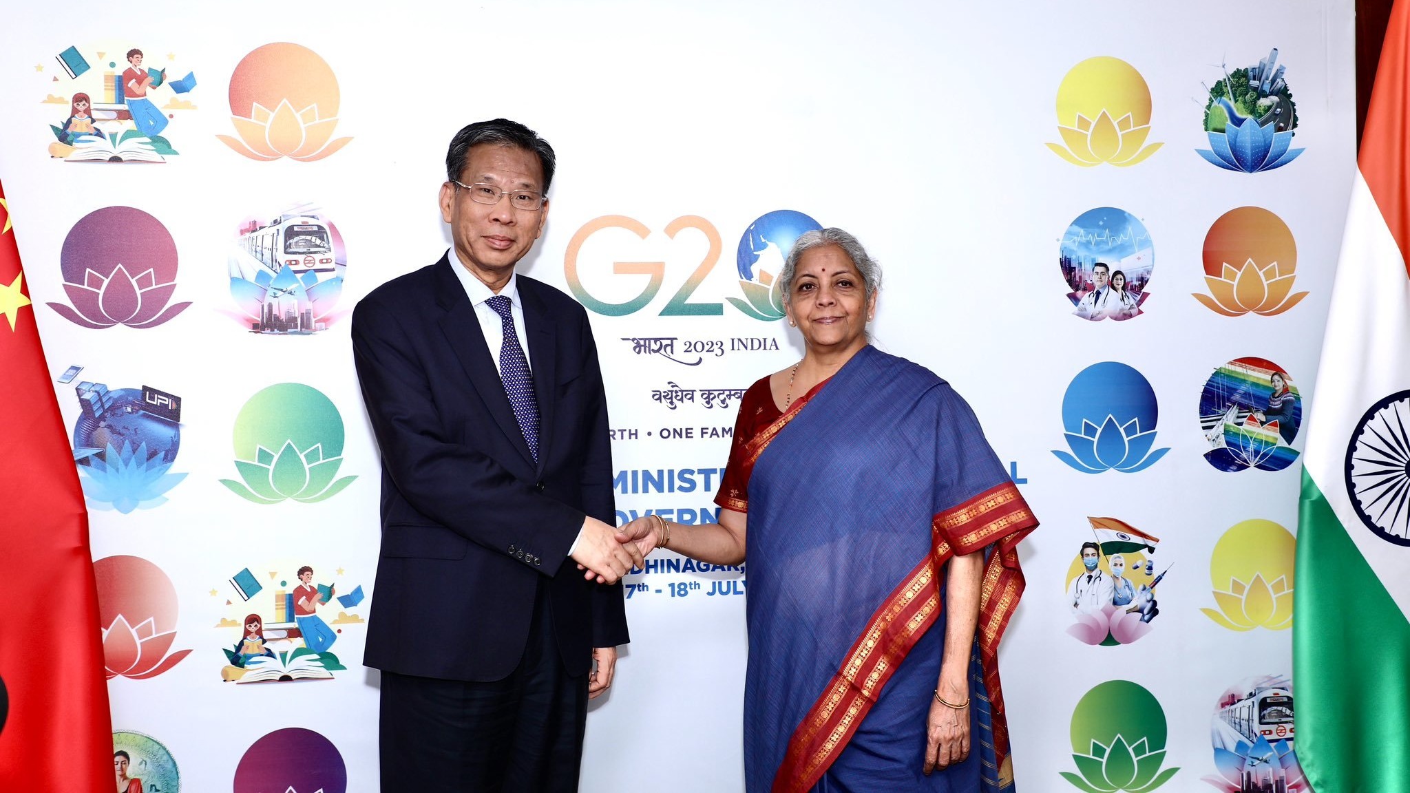 FM Sitharaman discusses economic issues with Chinese counterpart on sidelines of G20 meet in Gujarat