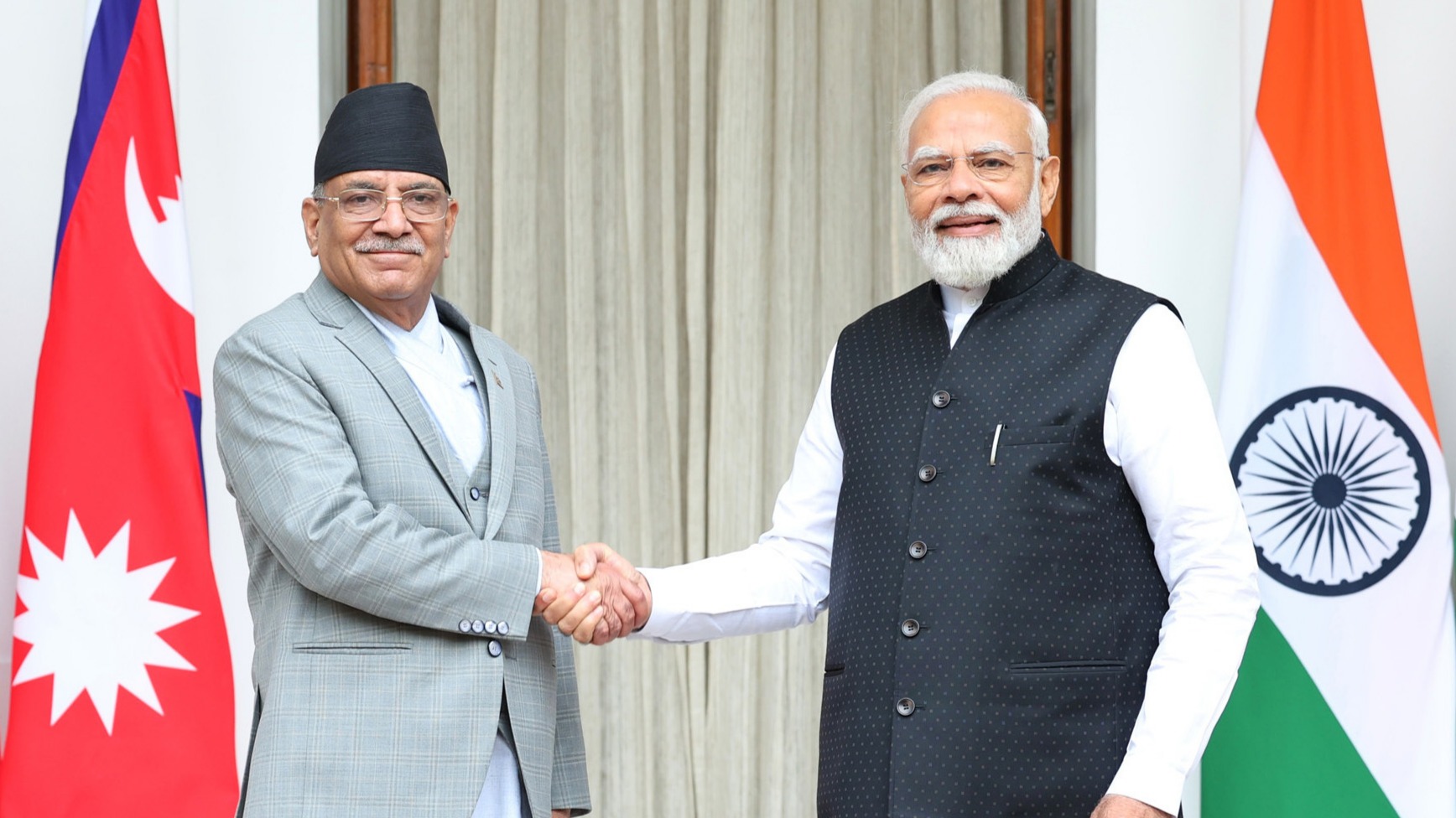 Narendra Modi reviews bilateral relationship with Nepalese counterpart Pushpa Kamal Dahal