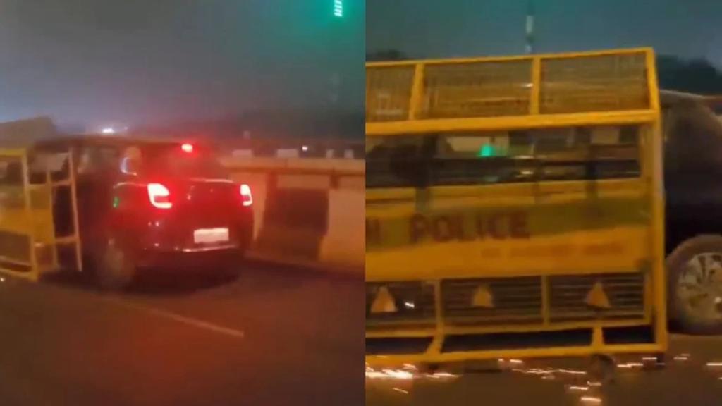 Delhi car drags police barricade while moving at speed on flyover; video goes viral