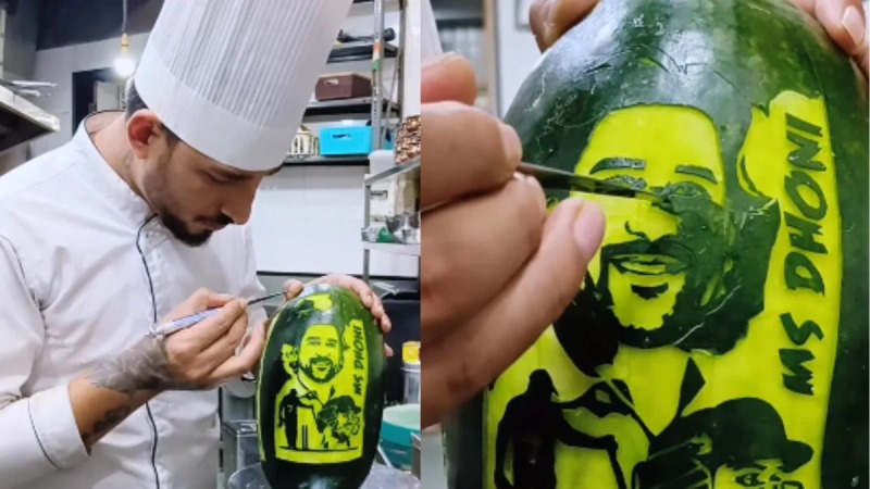 VIRAL: MS Dhoni carved on watermelon by artist