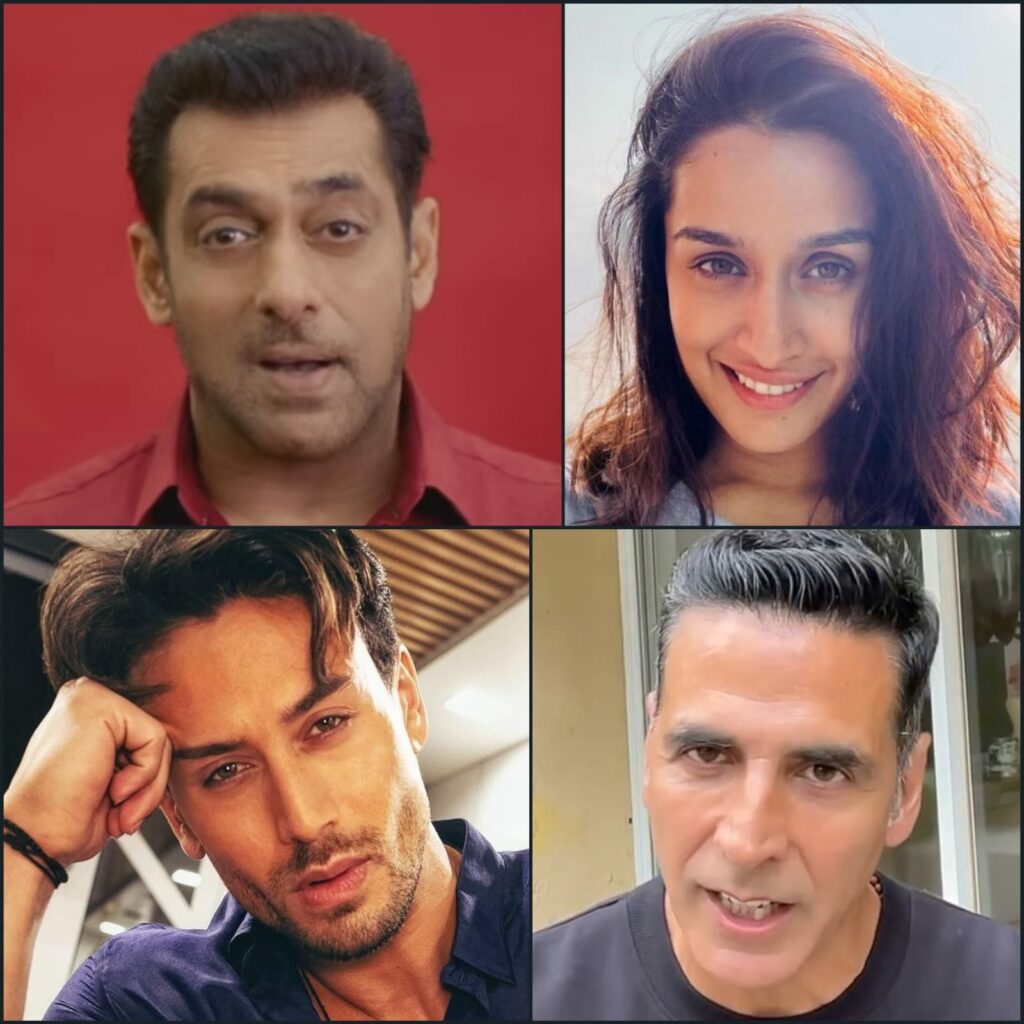 Bollywood stars Salman, Shradhha, Tiger, and Akshay