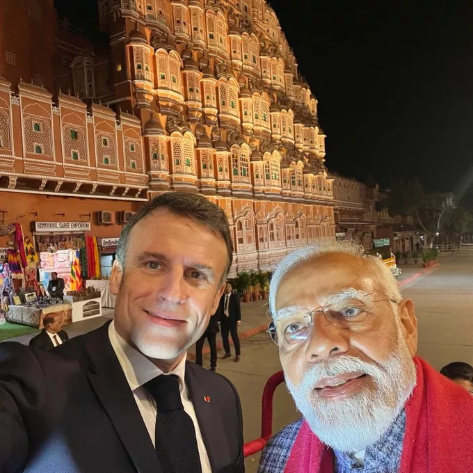 Republic Day 2024: Chief Guest Macron thanks India for “great honour”; takes Hawa Mahal selfie with Modi