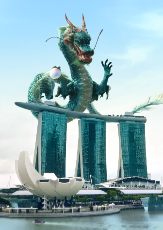 Dragon rises above Marina Bay Sands, Singapore
