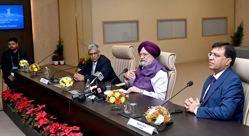 Hardeep Singh Puri speaks to the media at IEW 2024