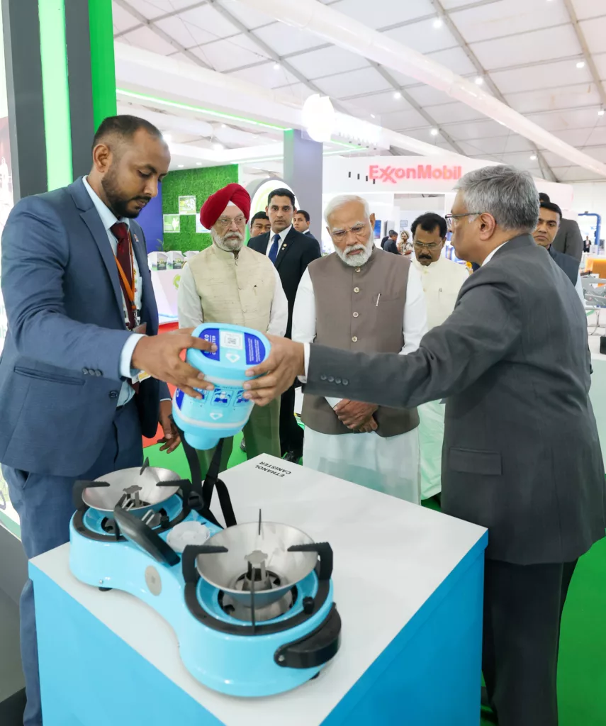 PM Modi takes a walkthrough, with Union Minister Hardeep Singh Puri, at the India Energy Week 2024 