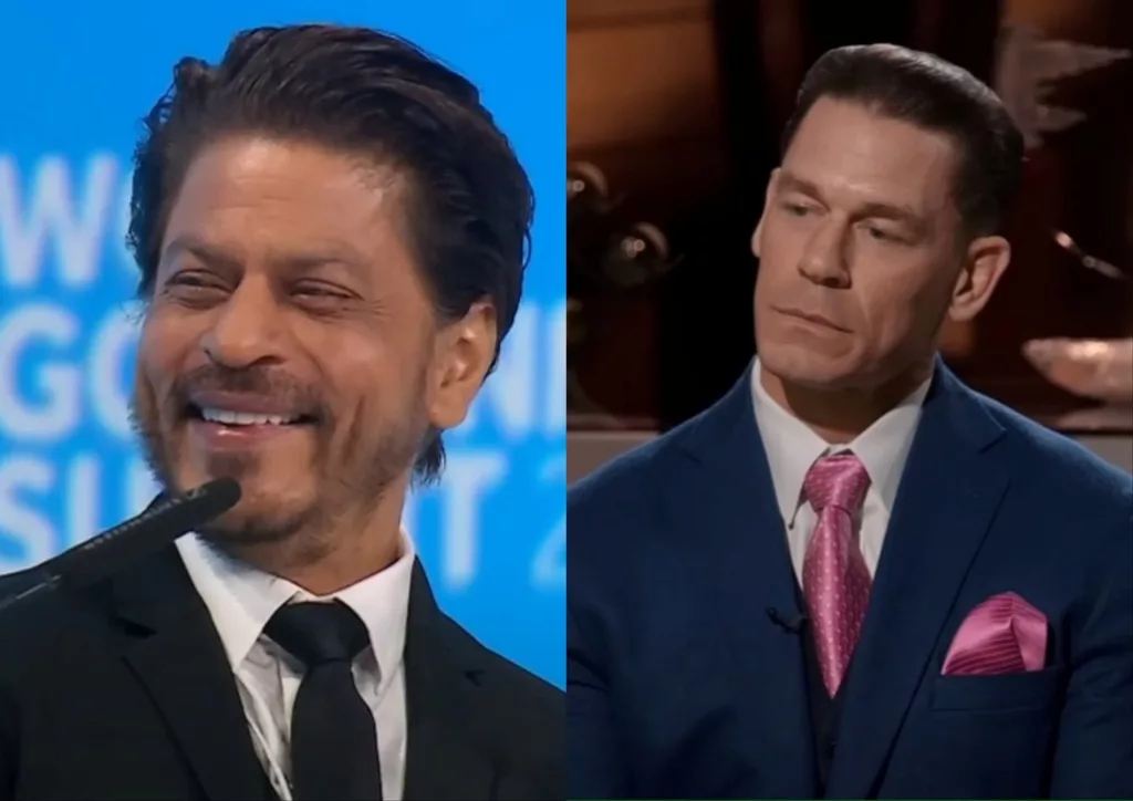 John Cena (left) sung Bholi Si Surat from Shah Rukh Khan cult movie Dil To Pagal Hai. Photo courtesy: Screengrab from YouTube.